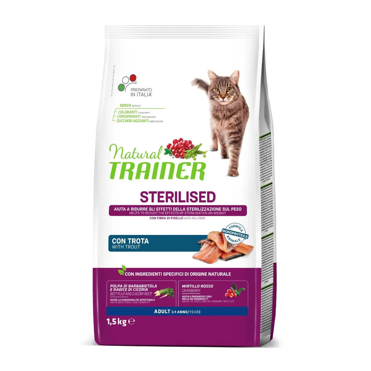 Natural Trainer Sterilised Trota 1,5kg - Gatti Adulti Sterilizzati Natural Trainer Sterilised Trota 1,5kg - Gatti Adulti Sterilizzati